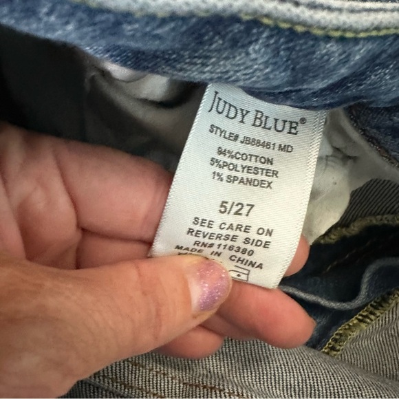 Judy Blue Slim Fit Women’s High Waist Medium Wash Side Fray Jeans Sz 5/27 GUC - Picture 7 of 9